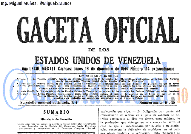 Gaceta Oficial 114 del 18 Diciembre 1944