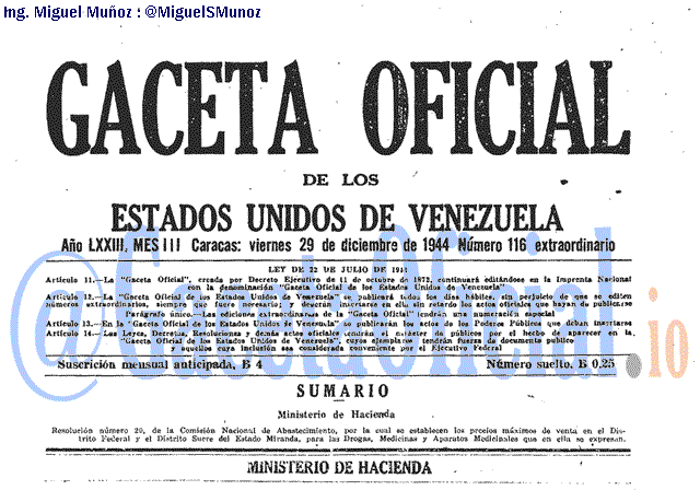 Gaceta Oficial 116 del 29 Diciembre 1944