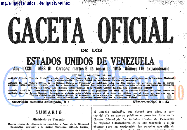Gaceta Oficial 119 del 9 Enero 1945