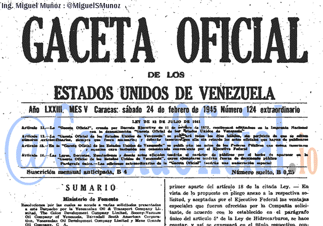 Gaceta Oficial 124 del 24 Febrero 1945