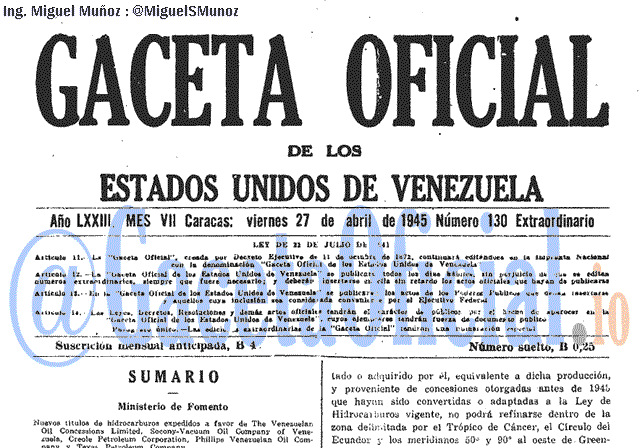 Gaceta Oficial 130 del 27 Abril 1945