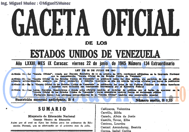 Gaceta Oficial 134 del 22 Junio 1945