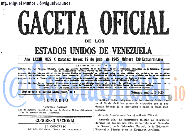 Gaceta Oficial 138 del 19 Julio 1945