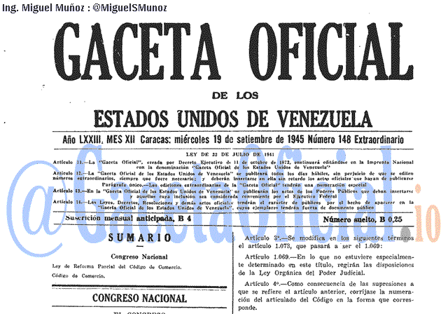 Gaceta Oficial 148 del 19 Septiembre 1945