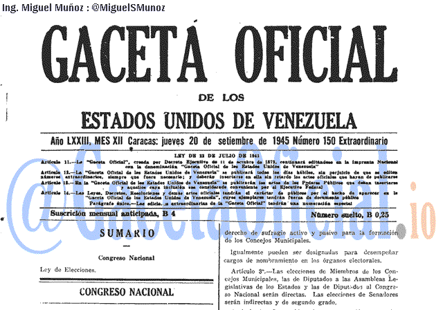 Gaceta Oficial 150 del 20 Septiembre 1945