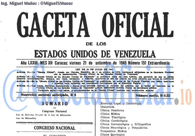 Gaceta Oficial 151 del 21 Septiembre 1945