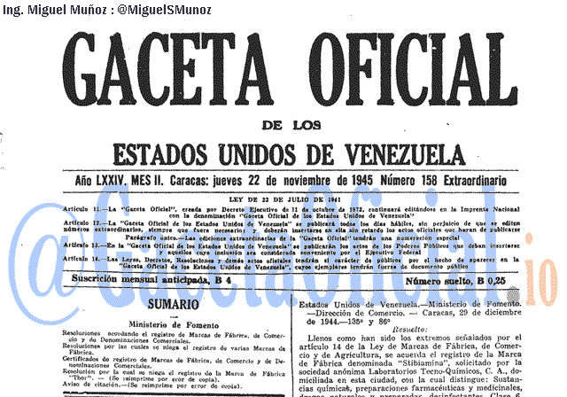Gaceta Oficial 158 del 22 Noviembre 1945
