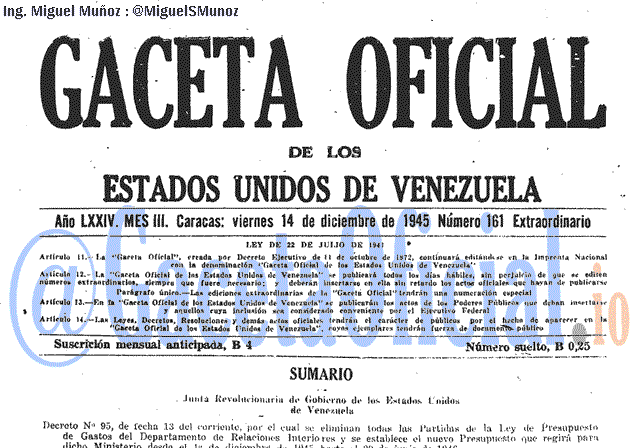 Gaceta Oficial 161 del 14 Diciembre 1945