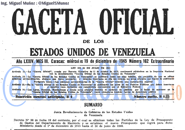 Gaceta Oficial 162 del 19 Diciembre 1945
