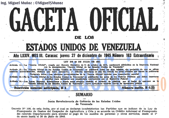 Gaceta Oficial 163 del 27 Diciembre 1945