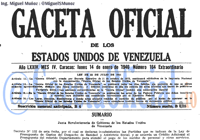 Gaceta Oficial 164 del 14 Enero 1946