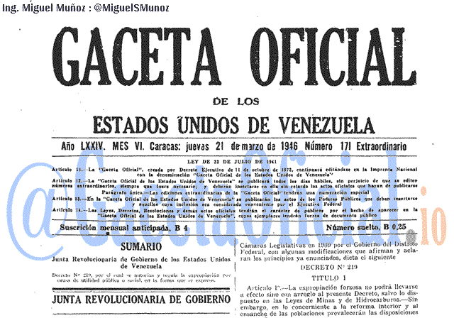 Gaceta Oficial 171 del 21 Marzo 1946