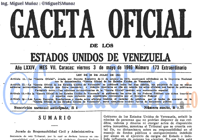 Gaceta Oficial 173 del 3 Mayo 1946
