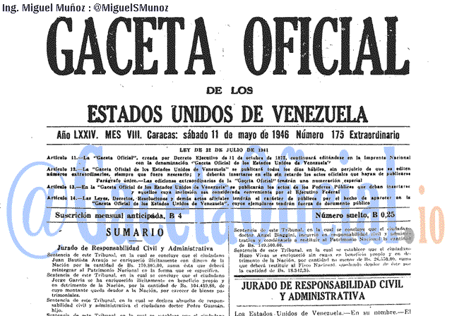 Gaceta Oficial 175 del 11 Mayo 1946