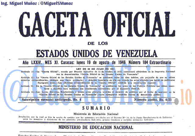 Gaceta Oficial 184 del 19 Agosto 1946