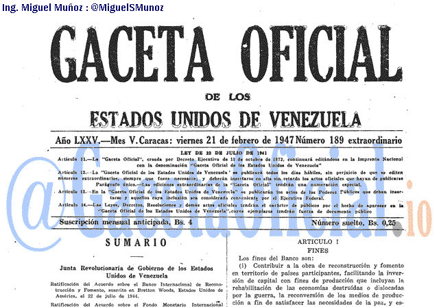 Gaceta Oficial 189 del 21 Febrero 1947