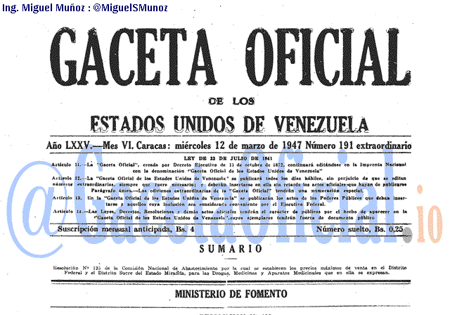 Gaceta Oficial 191 del 12 Marzo 1947