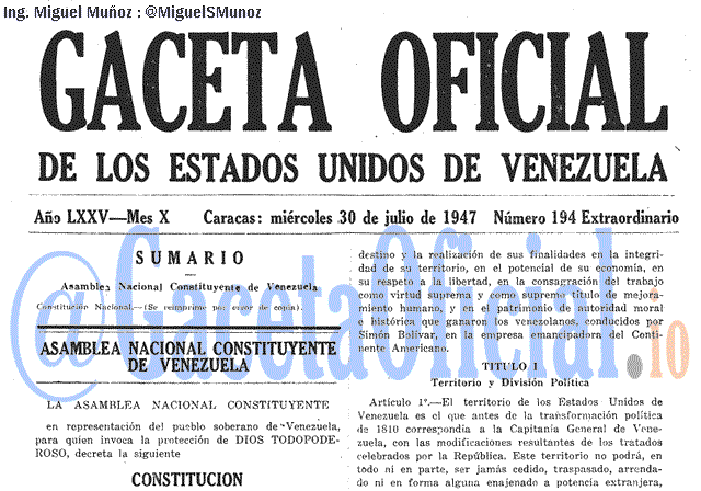 Gaceta Oficial 194 del 30 Julio 1947