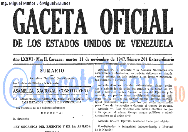 Gaceta Oficial 201 del 11 Noviembre 1947
