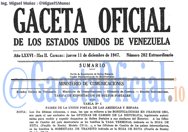 Gaceta Oficial 202 del 11 Diciembre 1947
