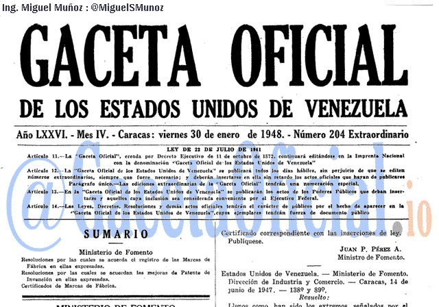 Gaceta Oficial 204 del 30 Enero 1948