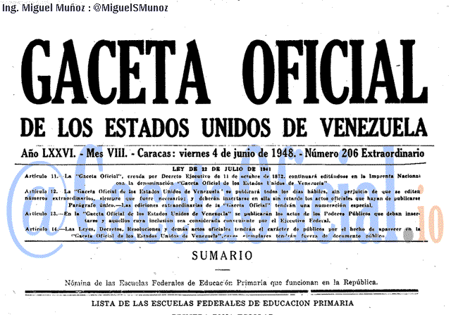 Gaceta Oficial 206 del 4 Junio 1948