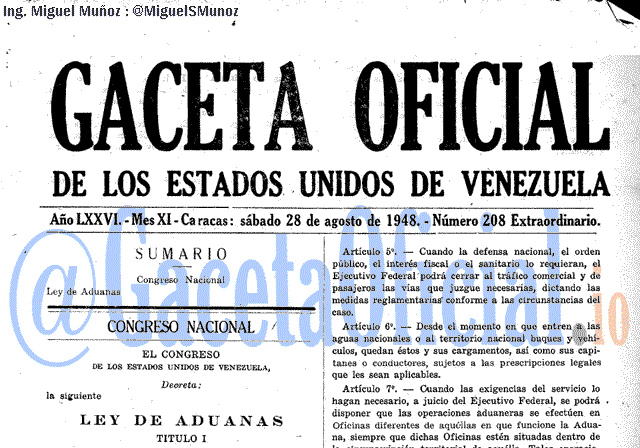 Gaceta Oficial 208 del 28 Agosto 1948