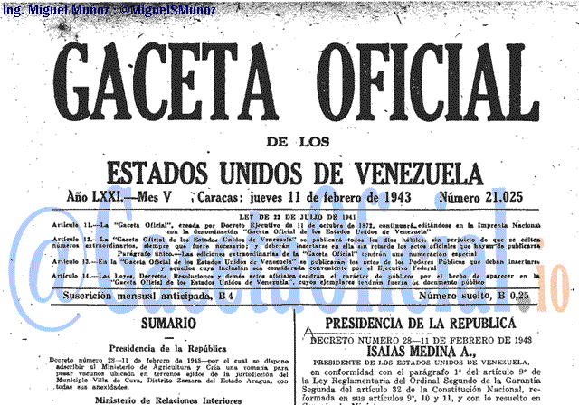 Gaceta Oficial 21025 del 11 Febrero 1943