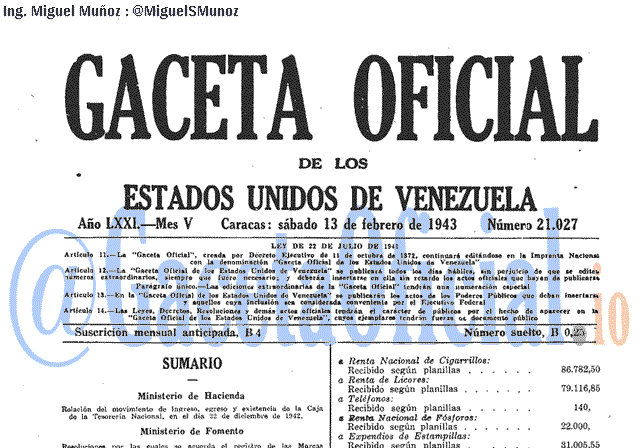 Gaceta Oficial 21027 del 13 Febrero 1943
