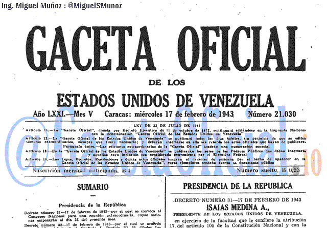 Gaceta Oficial 21030 del 17 Febrero 1943