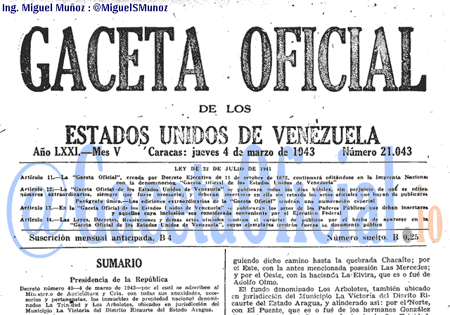 Gaceta Oficial 21043 del 4 Marzo 1943