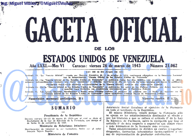Gaceta Oficial 21062 del 26 Marzo 1943