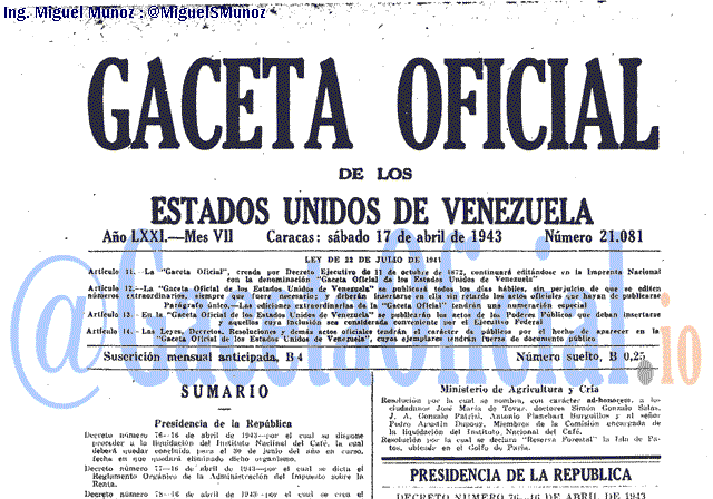 Gaceta Oficial 21081 del 17 Abril 1943