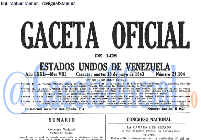 Gaceta Oficial 21104 del 18 Mayo 1943