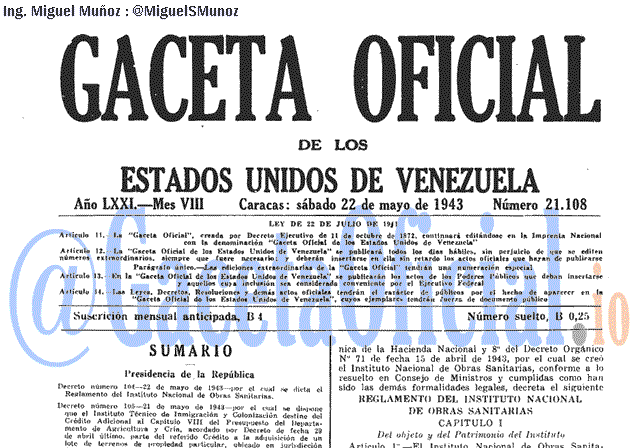 Gaceta Oficial 21108 del 22 Mayo 1943