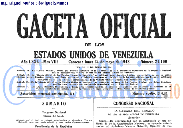 Gaceta Oficial 21109 del 24 Mayo 1943