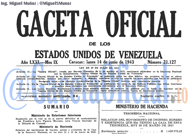 Gaceta Oficial 21127 del 14 Junio 1943