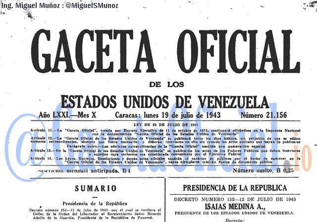 Gaceta Oficial 21156 del 19 Julio 1943