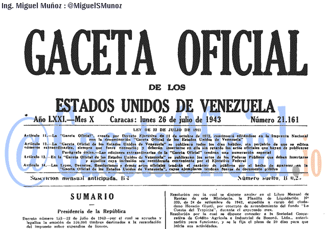 Gaceta Oficial 21161 del 26 Julio 1943