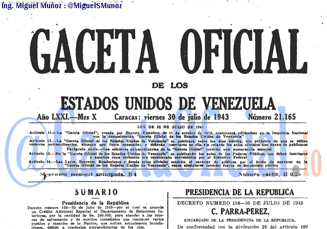 Gaceta Oficial 21165 del 30 Julio 1943