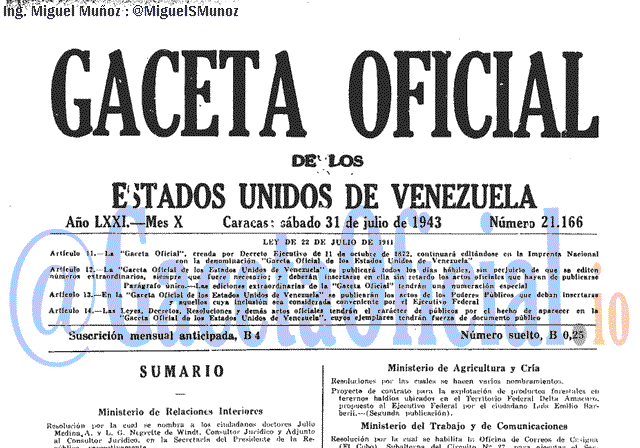 Gaceta Oficial 21166 del 31 Julio 1943