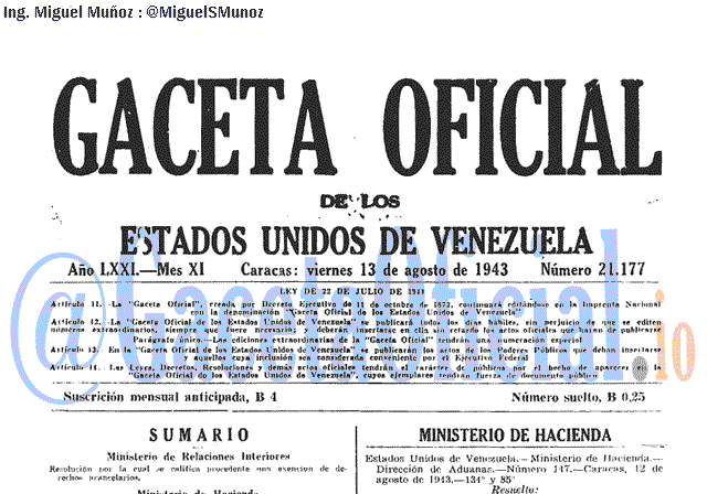 Gaceta Oficial 21177 del 13 Agosto 1943