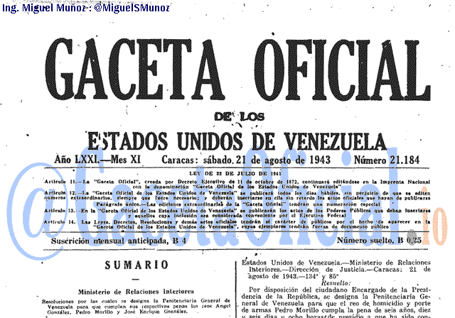 Gaceta Oficial 21184 del 21 Agosto 1943