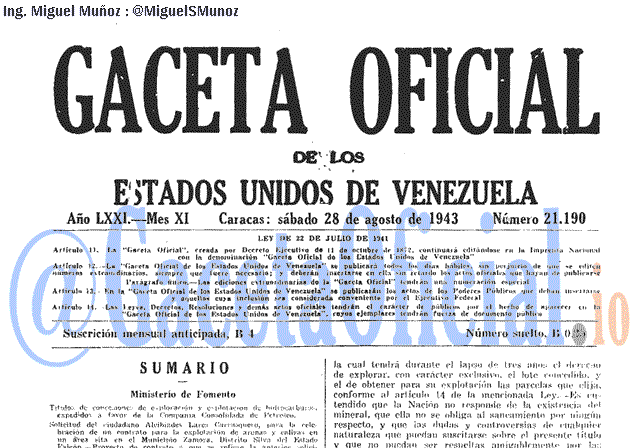 Gaceta Oficial 21190 del 28 Agosto 1943