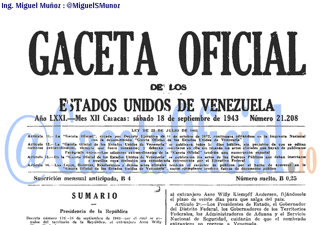 Gaceta Oficial 21208 del 18 Septiembre 1943