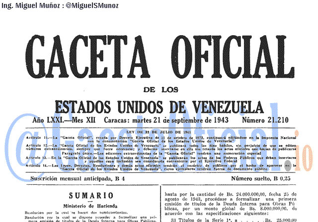 Gaceta Oficial 21210 del 21 Septiembre 1943
