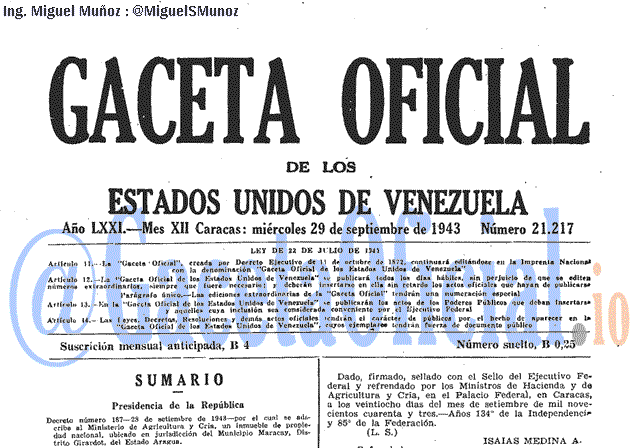 Gaceta Oficial 21217 del 29 Septiembre 1943