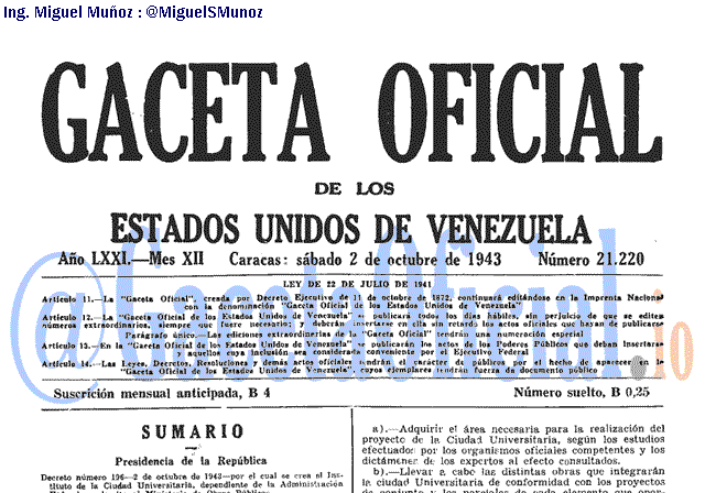 Gaceta Oficial 21220 del 2 Octubre 1943