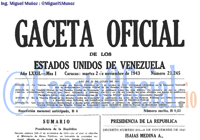Gaceta Oficial 21245 del 2 Noviembre 1943