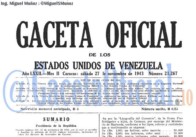 Gaceta Oficial 21267 del 27 Noviembre 1943